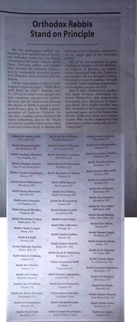 20131107 - Public Letter on Open Orthodoxy